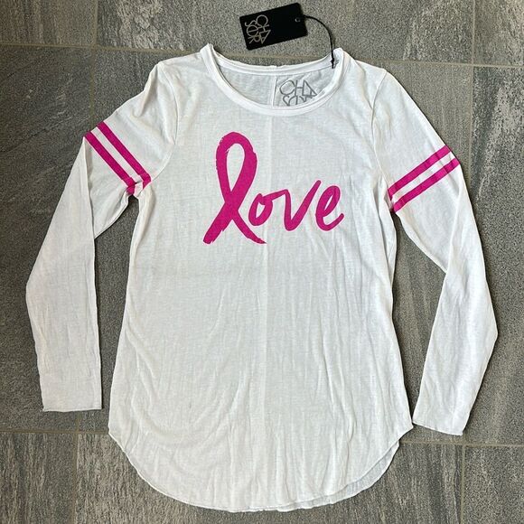 NWT Chaser “Love” Long Sleeve Tee Breast Cancer Awareness Pink Ribbon Graphic M - Picture 2 of 13